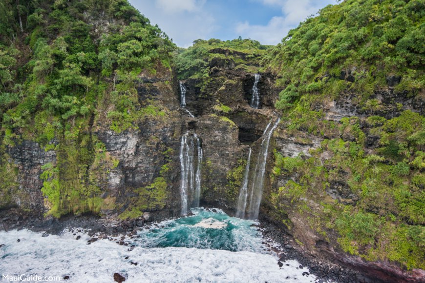 ocean cliff Maui waterfall