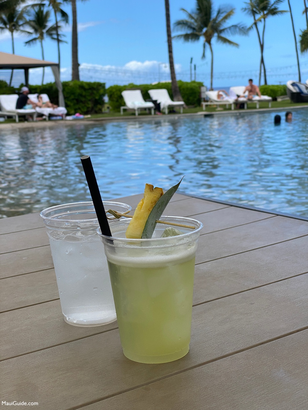 Poolside cocktail at Andaz Maui in 2021