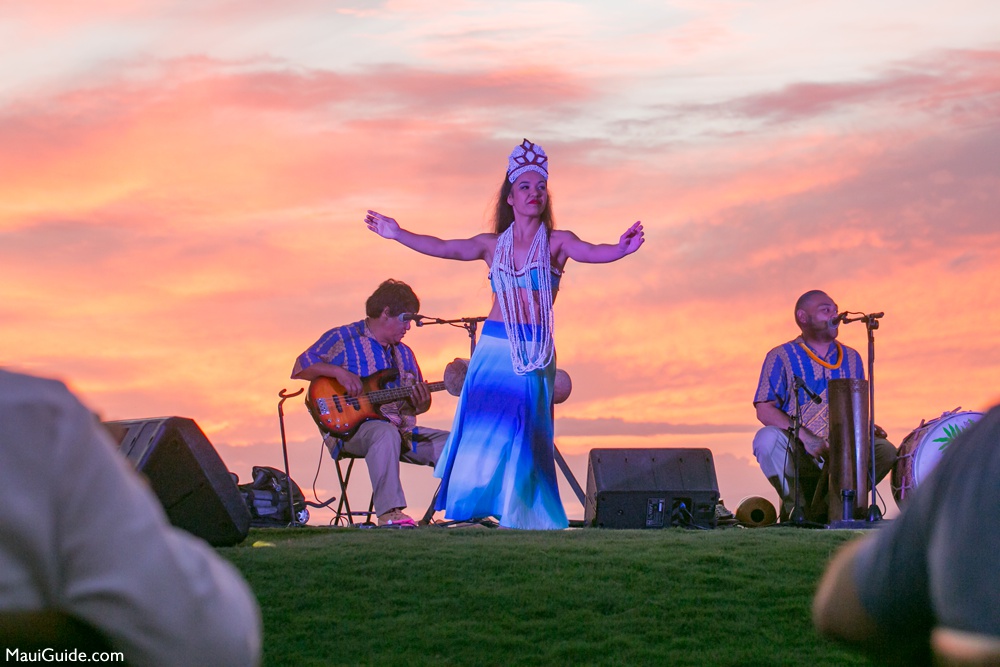 Hula dancers performing at Feast at Mōkapu Andaz Maui in 2019