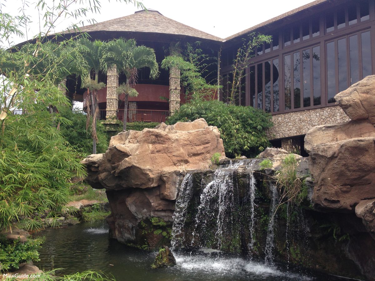 Waterfall and tropical gardens at Hotel Wailea