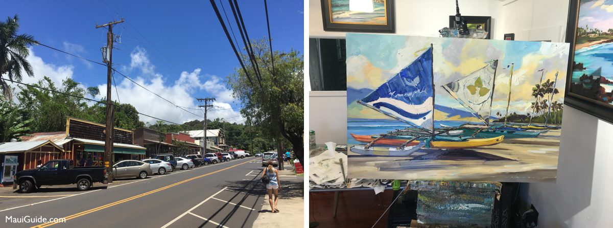 Makawao town and artwork in a local gallery