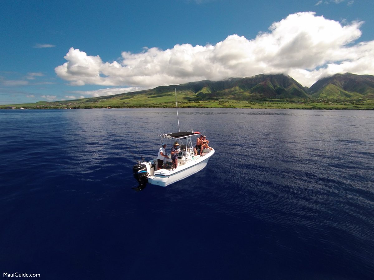 Small boat off the West Maui coast