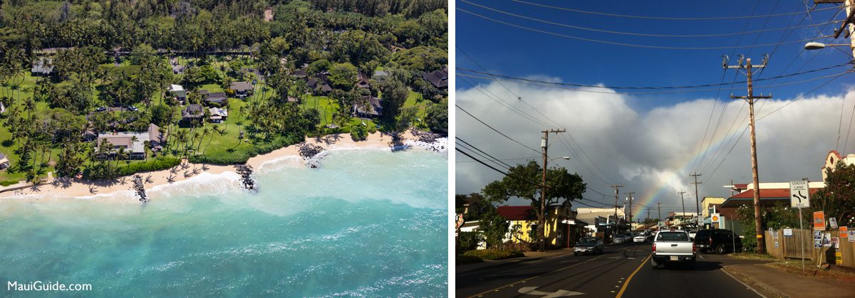 Maui North Shore coastline and Paia town street