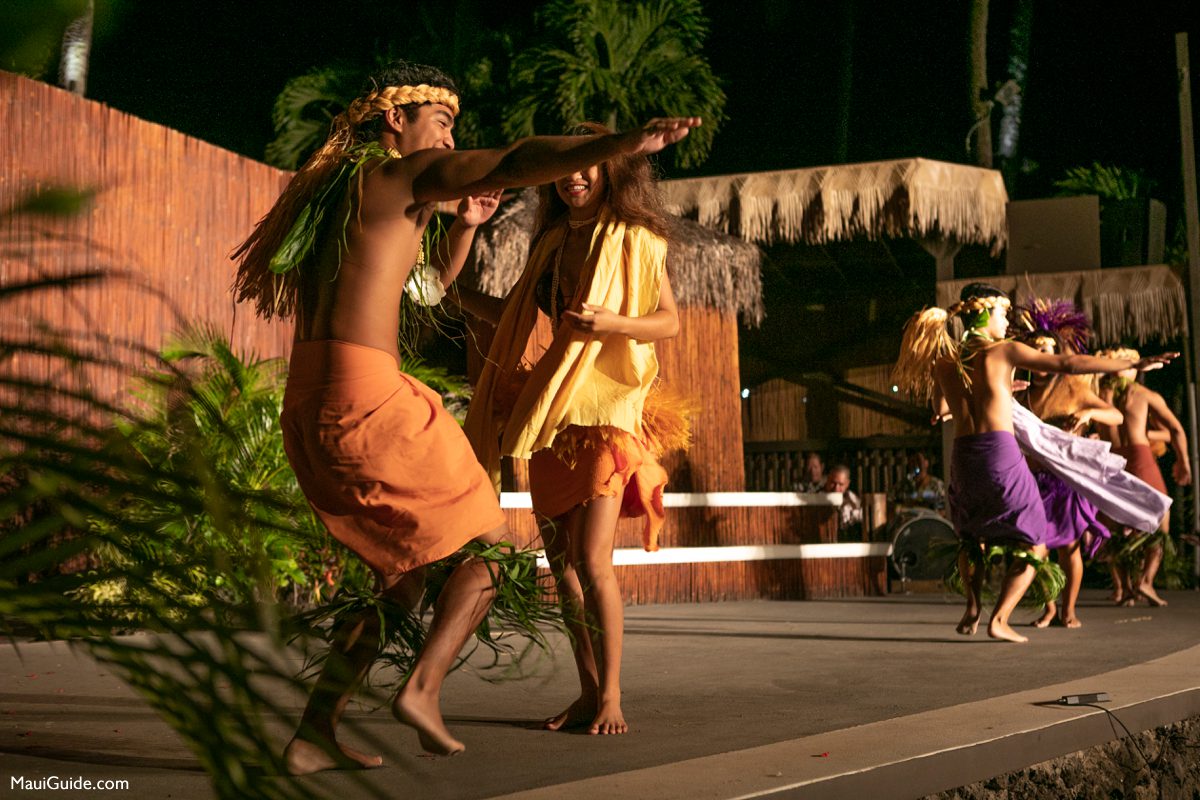 Polynesian dancers performing at Royal Lahaina luau