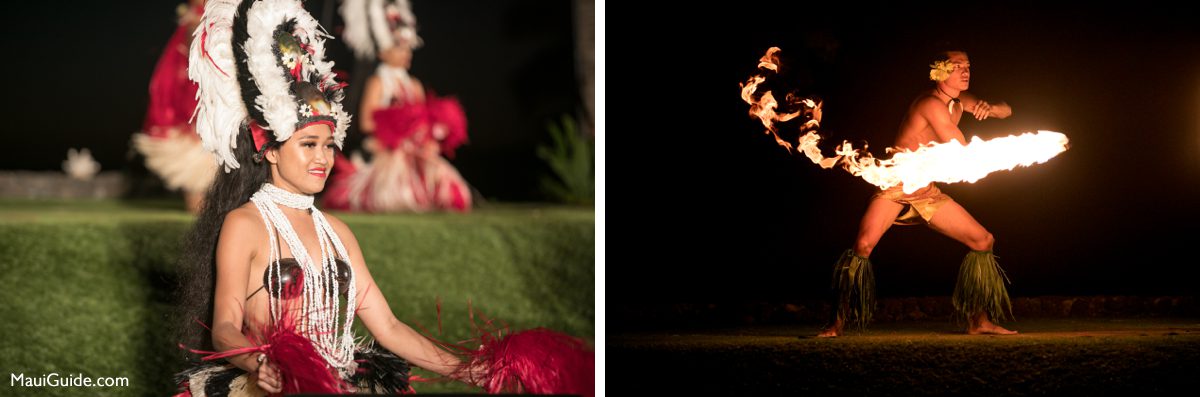 Hula and fire performance at Te Au Moana luau